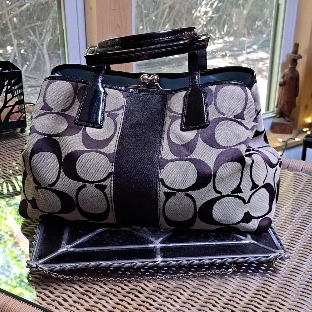 Coach Black and Tan Signature Satchel. CLOSET CLOSING SALE.